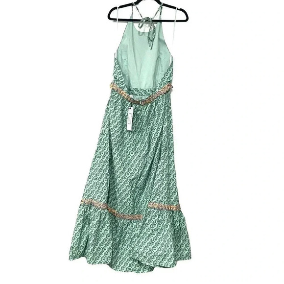RHODE Salena Halter Dress Jawahar Garden-Print Mint Green Cotton-Poplin NWT, XL - Picture 5 of 12